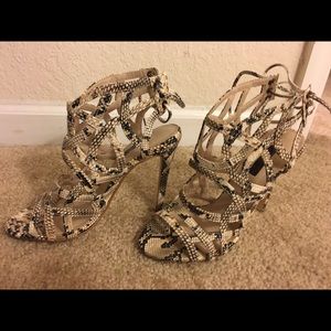 Snake skin print lace up heels