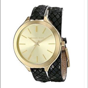 Michael Kors Runway Champagne Dial Black Leather