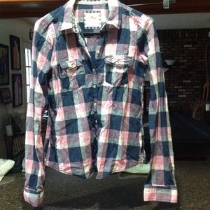 Hollister plaid cotton flannel blue and pink