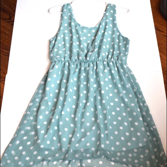 Teal Polka dot hi-low dress