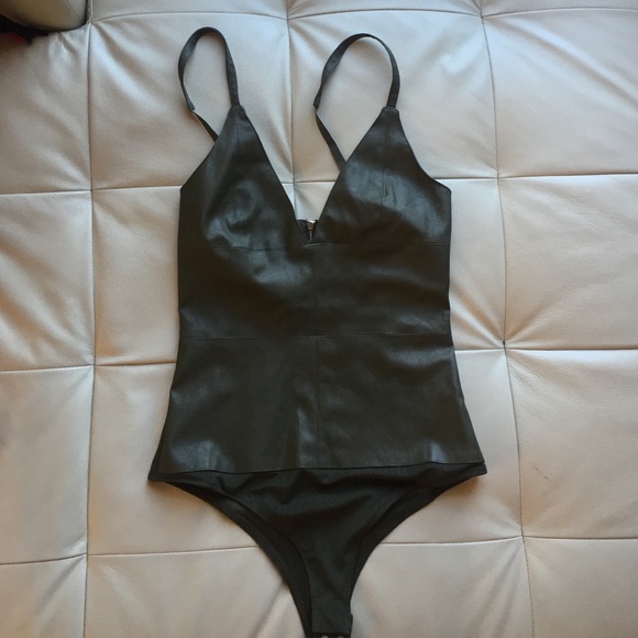 Olive green faux leather bodysuit