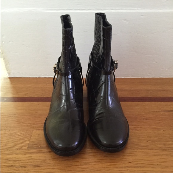B Brian Atwood Daufine Croc Ankle Bootie