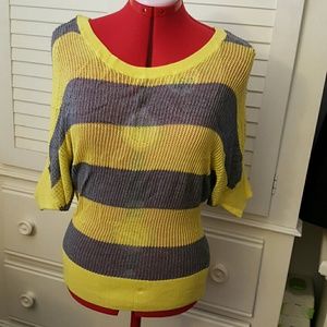 Bright Yellow and Gray striped sheer sweater