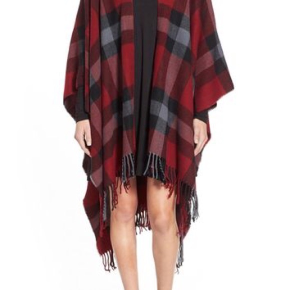 Capelli of New York red plaid ruana