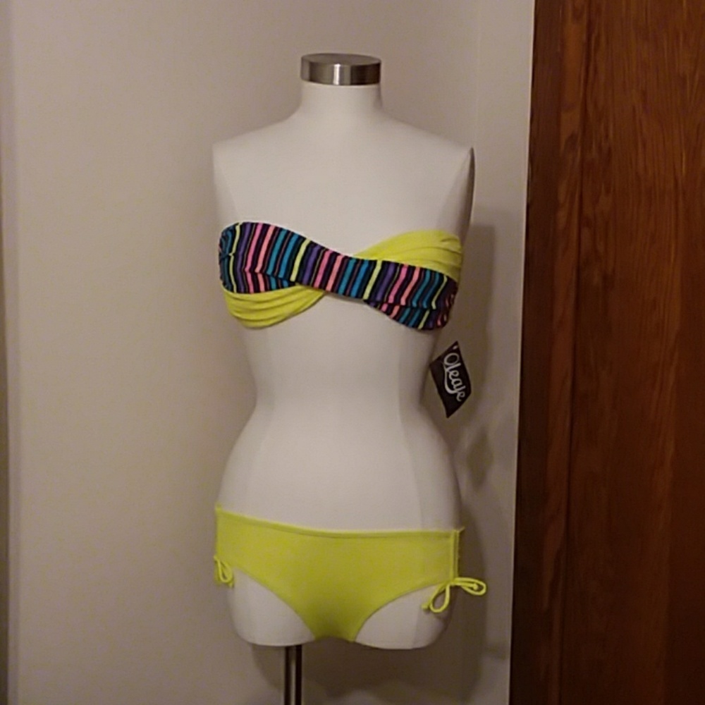 NWT Neon Yellow and multi-colored Bikini