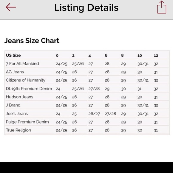 true religion size chart women's jeans