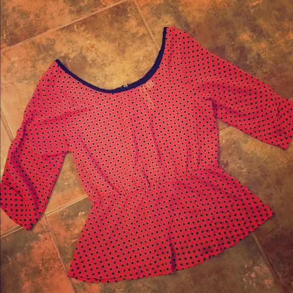 Coral and Navy Boatneck Peplum Top