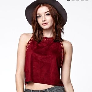 LA HEARTS faux suede festival high neck tank top