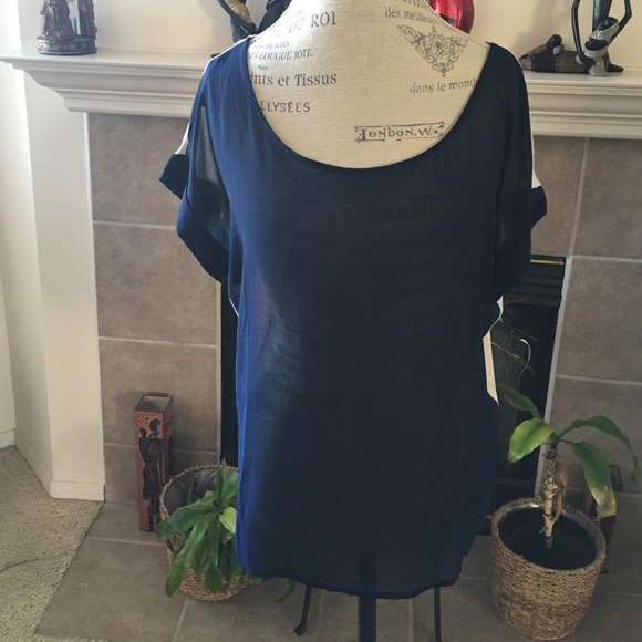 Navy & Beige Hi-Lo Top