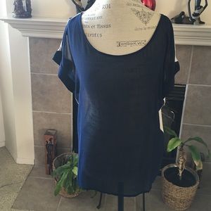 Navy & Beige Hi-Lo Top