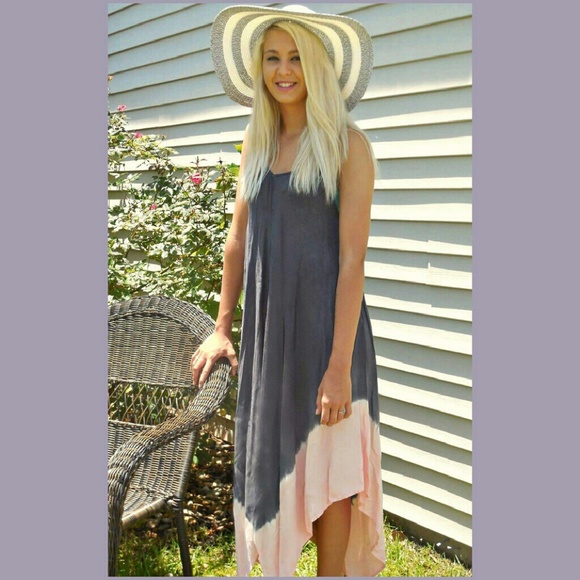 Grey and Light Pink Tie Dye Midi Dress - Picture 2 of 3