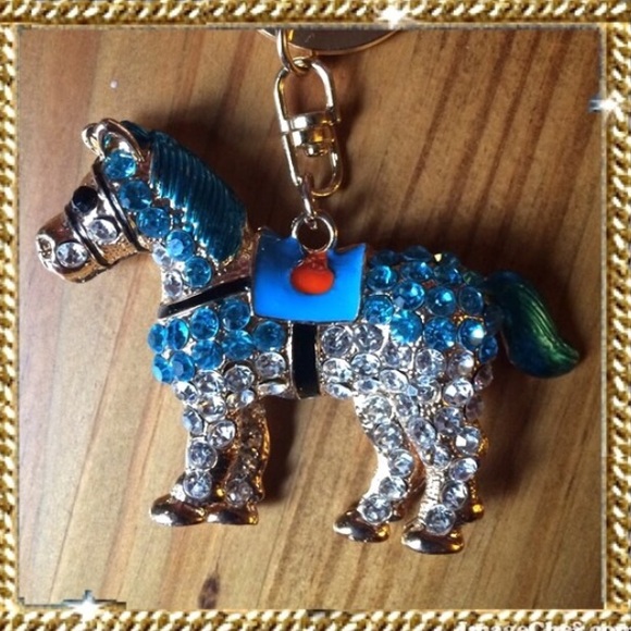 Blue Crystal Horse Keychain, Fob, Purse Charm