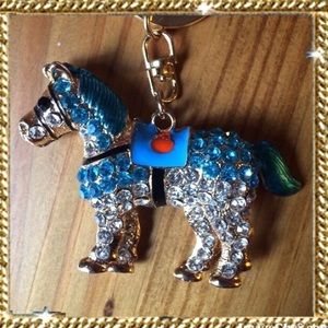 Blue Crystal Horse Keychain, Fob, Purse Charm