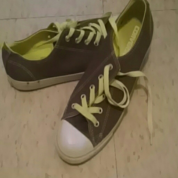 Dark grey and neon green Converse