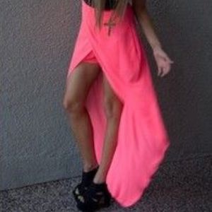Neon pink high low chiffon skirt large