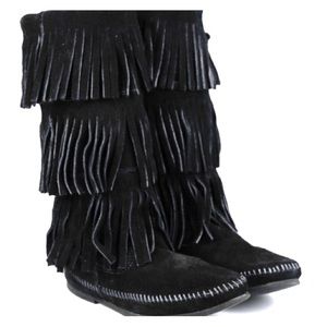 Minnetonka Black Fringe Boots- NEW!