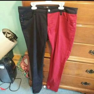 Red and black split leg pants