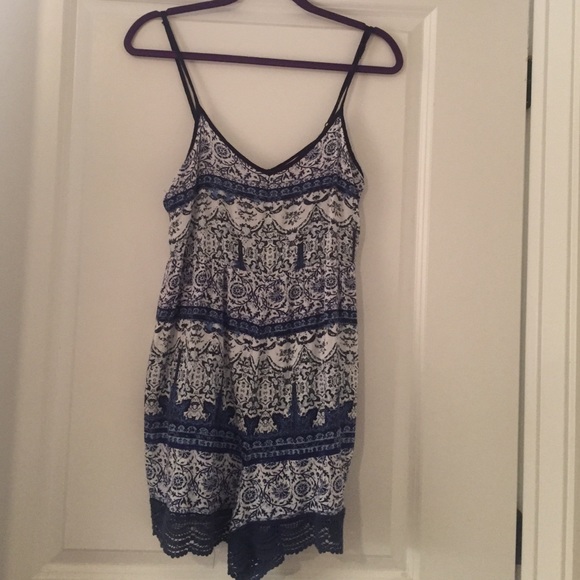 Blue & White Patterned Romper