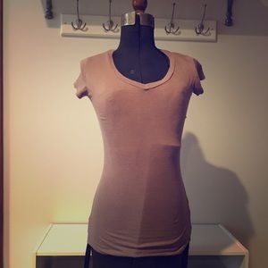 Beige V-Neck T-Shirt Medium