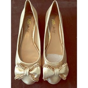 ABS by Allen Schwartz Gold Leather Ballet Flat NWT
