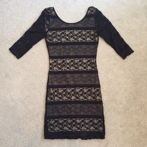 Black Lace Open Back Bodycon Dress
