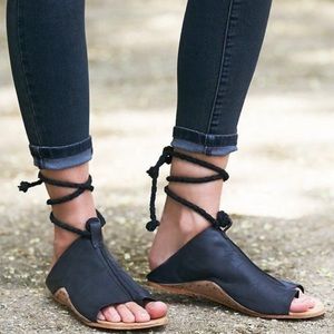Free People Black Leather Thong Sandals