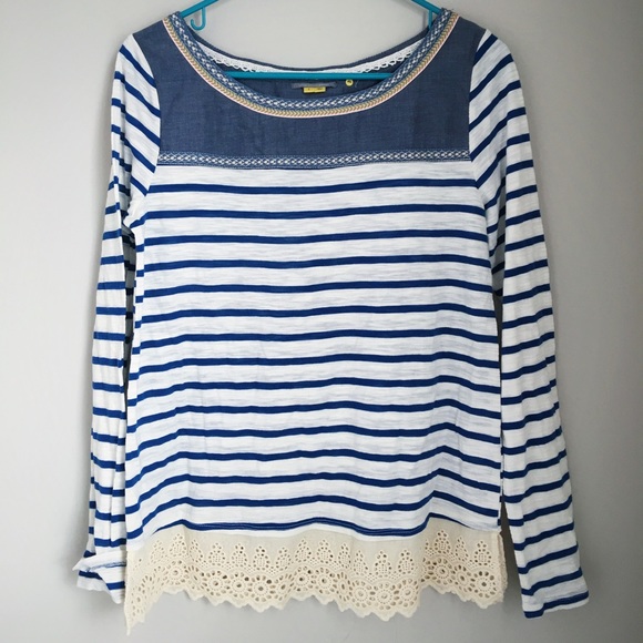 Anthropologie Blue + White Striped Top NWOT