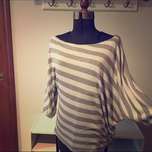 Gray striped loose sweater blouse