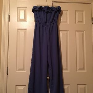 Boutique Strapless Jumpsuit with ruffles