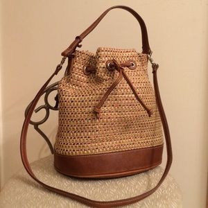 Liz Claiborne soft straw/thread/leather purse