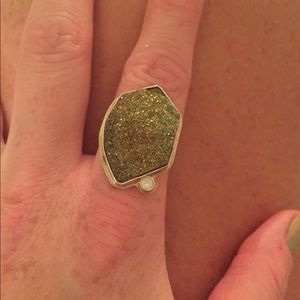 Silver plated druzy stone ring