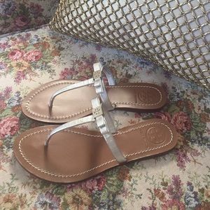 Tory Burch Silver Leighanne Metallic Leather