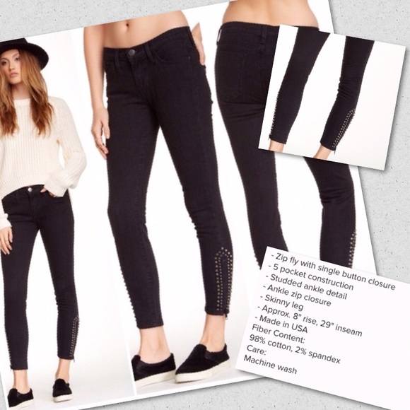 Current/Elliott black studded zip ankle jeans