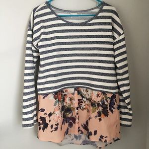 Anthropologie Striped + Floral Sweater