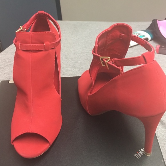 Red peep toe heels