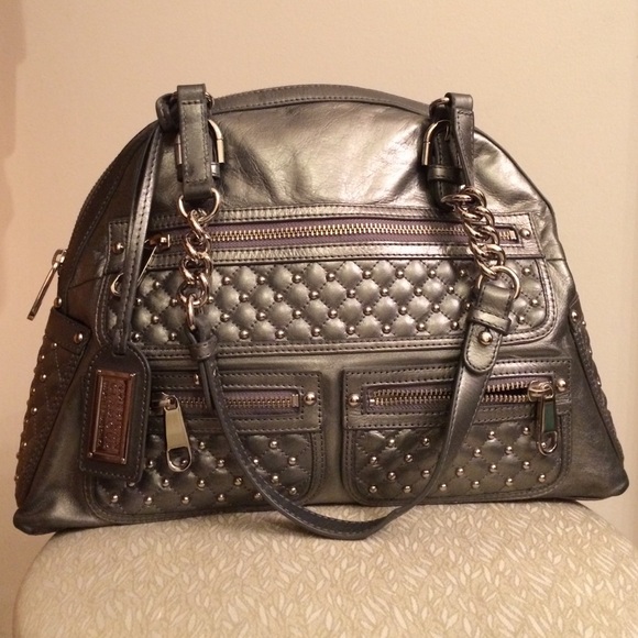 Badgley Mischka pewter studded shoulder bag