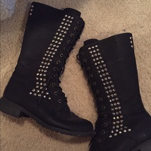 Studded black combat boots
