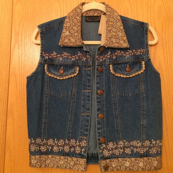 Embroidered jean vest