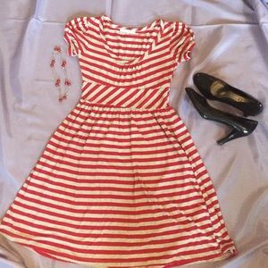 Gray and red striped dress