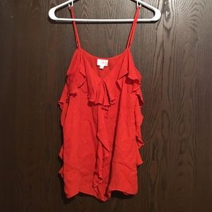 Red Parked ruffle tank