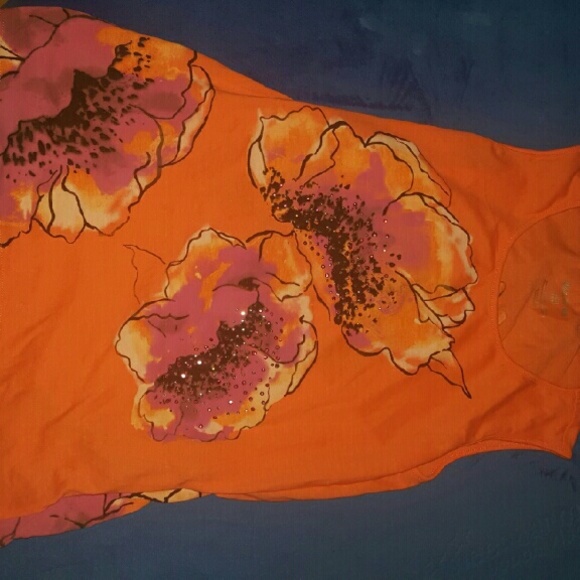 Sleevess Floral Orange Tank - Picture 1 of 2