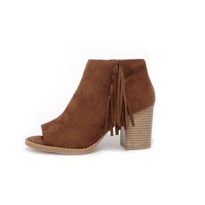 SODA brown suede fringe booties