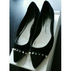 Black suede flats with stud detail