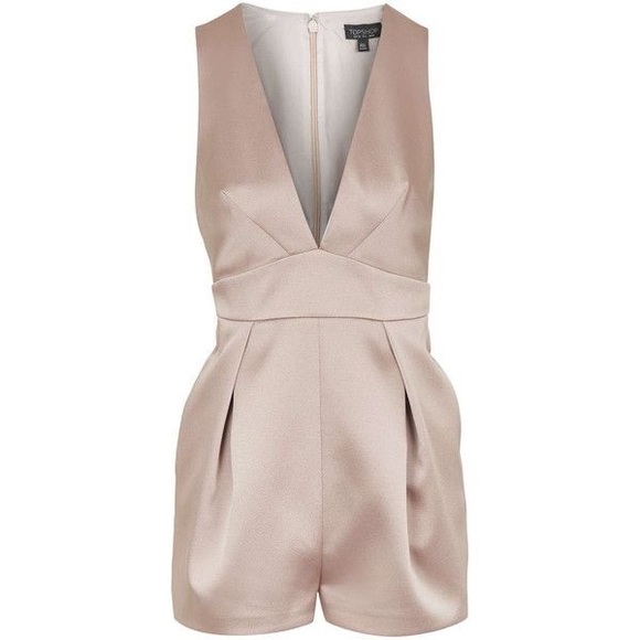 Topshop pink satin plunge romper (petite)