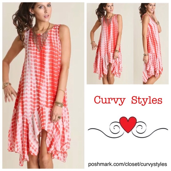 Dresses & Skirts - Coral Tie Dye Boho Dress