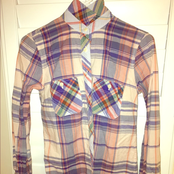 J.Crew Pink/blue Plaid Popover Shirt