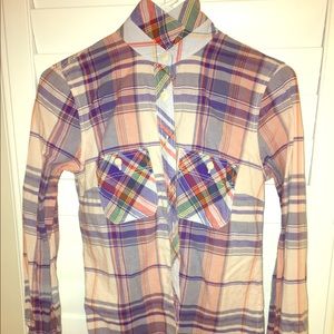 J.Crew Pink/blue Plaid Popover Shirt