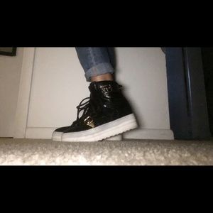 High-top Platform Faux Leather Sneakers