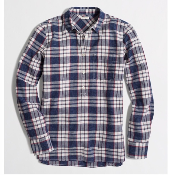 {J. Crew} Plaid Button Up Chambray Style Pop Over