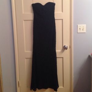 Strapless long black lace dress